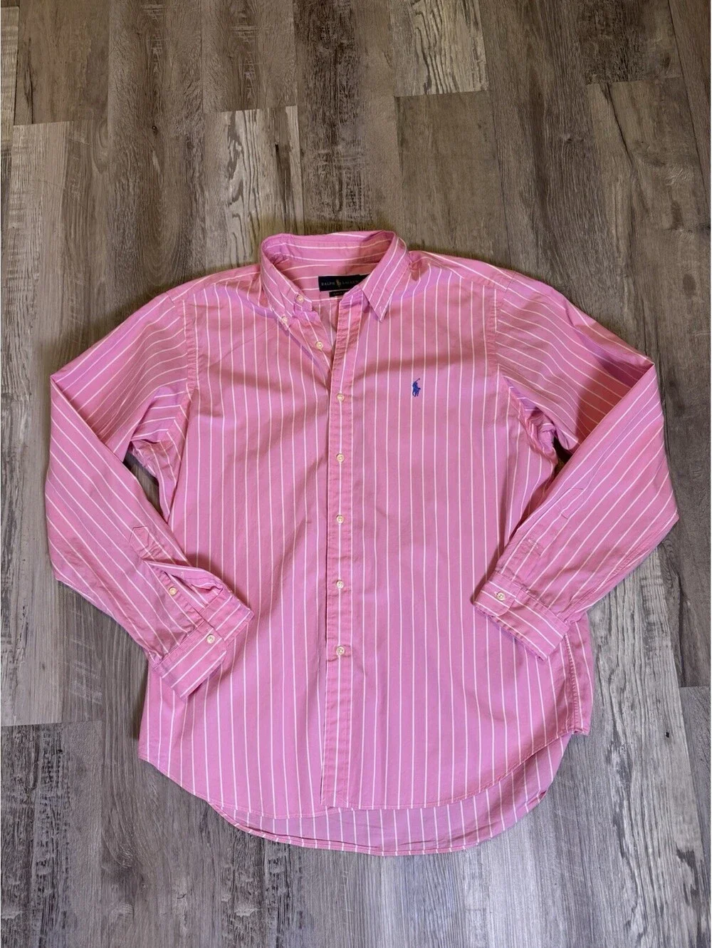 Polo Ralph Lauren Men XL Classic Fit Striped Button Down Shirt Pink White Cotton